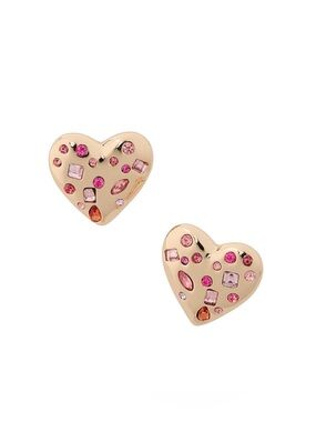 Loft Gold and Pink Crystal Heart Earrings - NEW